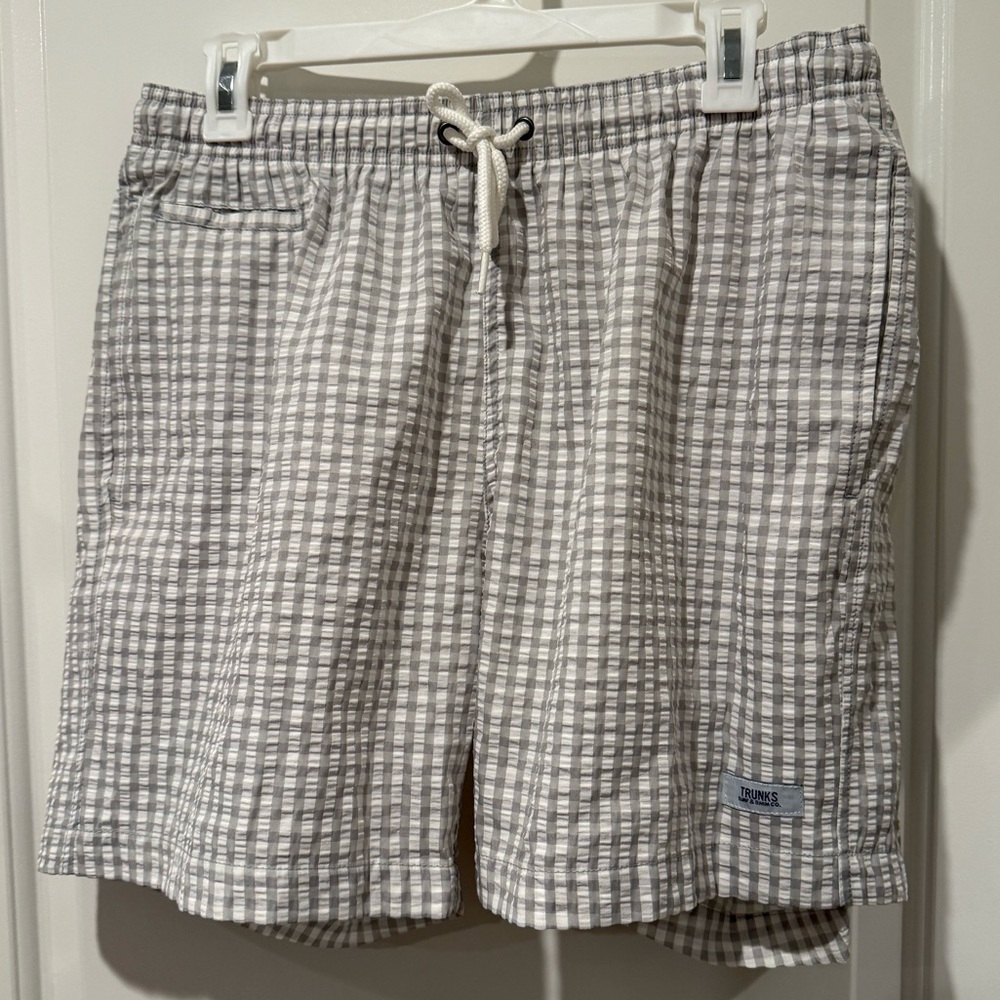 Trunks Surf & Swim Co. Gingham Gray and White Swim Trunks